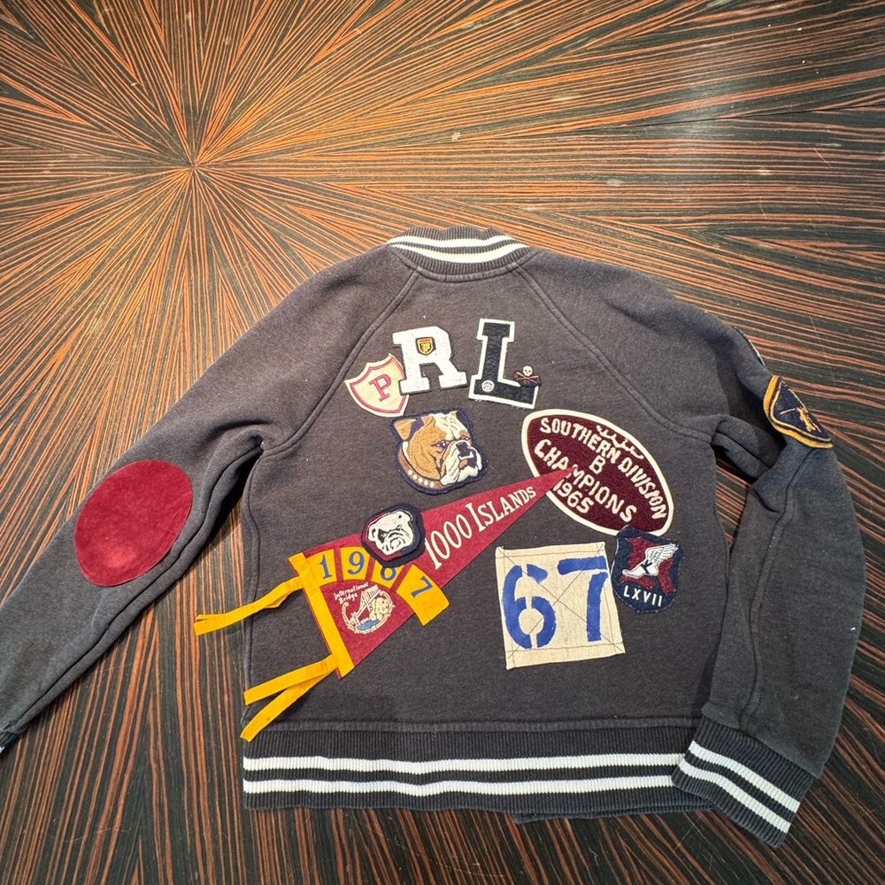 Polo Ralph Lauren Men's XS Letterman P Wing Grey Varsity Jacket Bomber